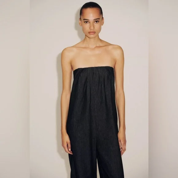 ZARA STRAPLESS DENIM BALLOON JUMPSUIT TRF - Picture 3 of 8